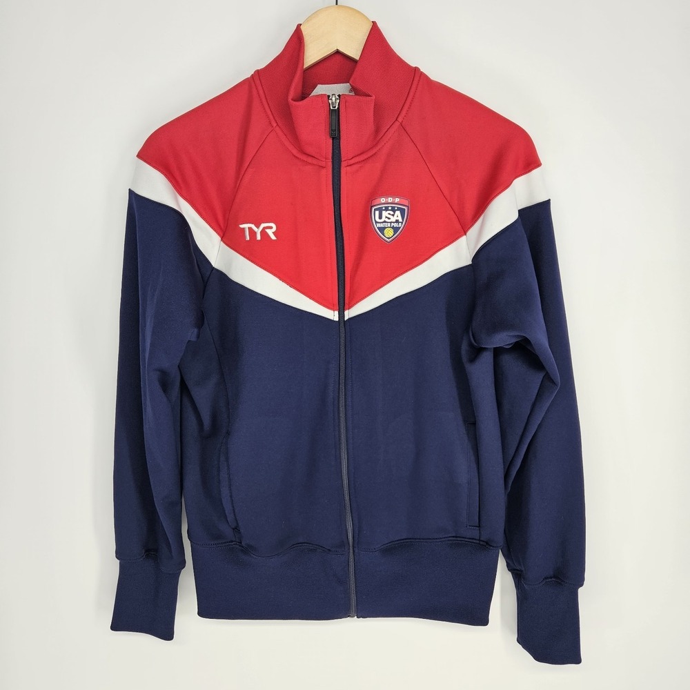 TYR Track Jacket Mens Medium Red Blue Team USA Water Polo ODP Full‎ Zip Athletic